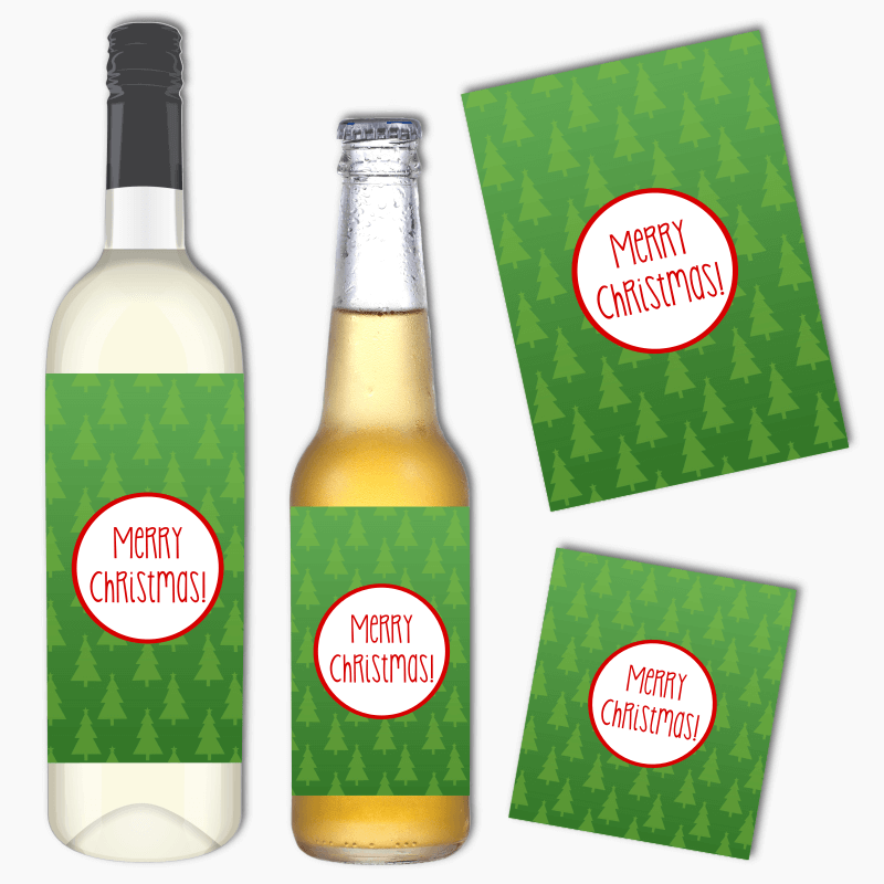 Jolly Green &amp; Red Christmas Party Wine &amp; Beer Labels