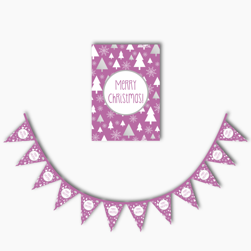 Joyous Purple Trees Christmas Party Poster &amp; Flag Bunting Combo