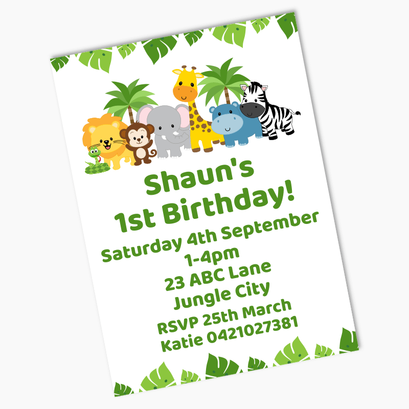 Personalised Jungle Animals Birthday Party Invites