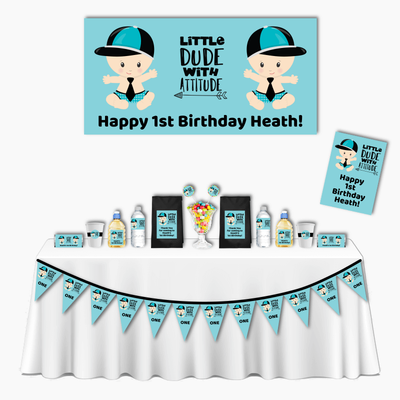 Personalised Little Dude with Attitude Deluxe Birthday Party Decorations Pack