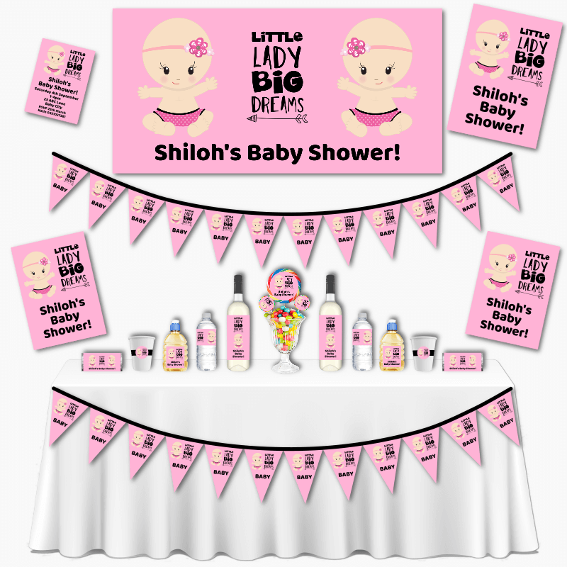 Personalised Little Lady Big Dreams Grand Baby Shower Decorations Pack