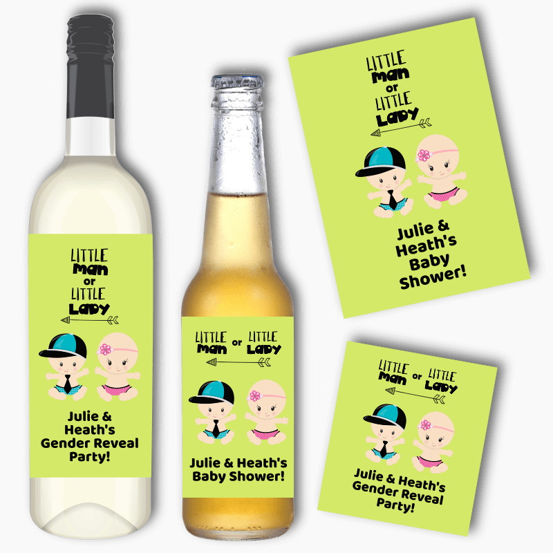 Personalised Little Man or Little Lady Gender Reveal Wine &amp; Beer Labels