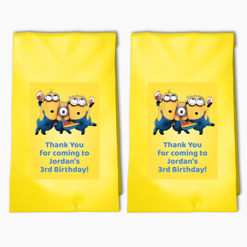 Personalised Minions Birthday Party Bags &amp; Labels