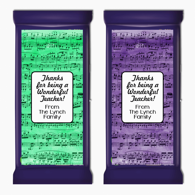 Personalised Musical Notes Choir Teachers Gift Cadbury Chocolate Labels