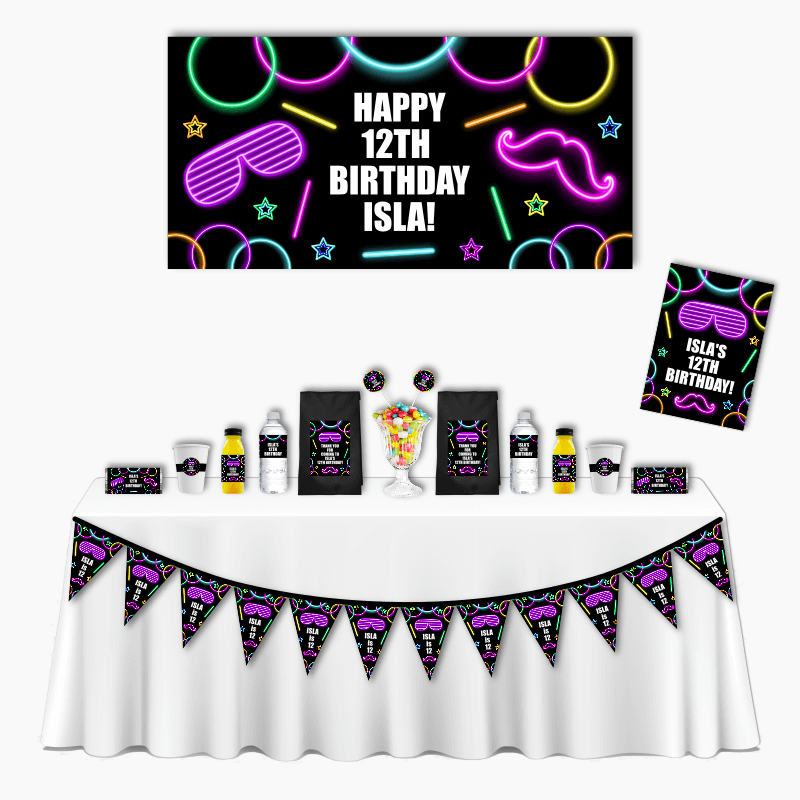 Personalised Girls Neon Glow Deluxe Birthday Party Pack