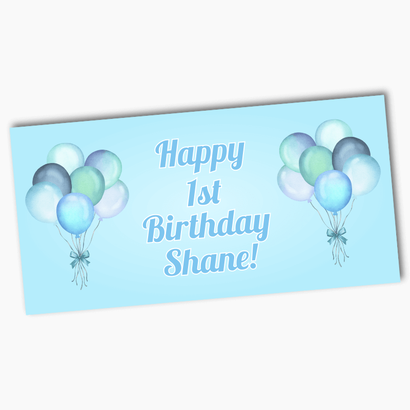 Personalised Pastel Blue Balloons Birthday Party Banners