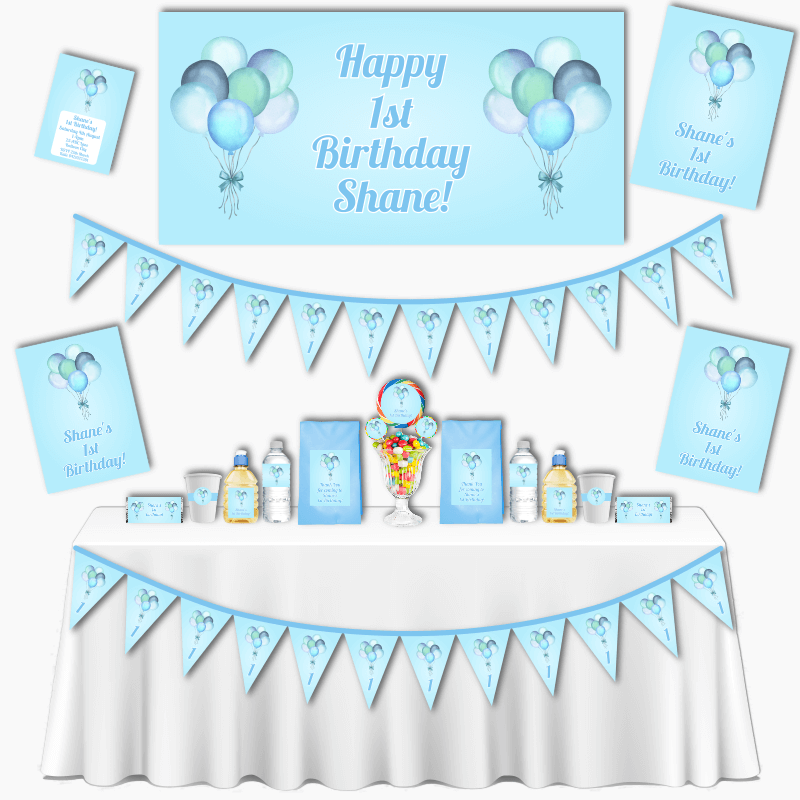 Personalised Pastel Blue Balloons Grand Birthday Party Decorations Pack