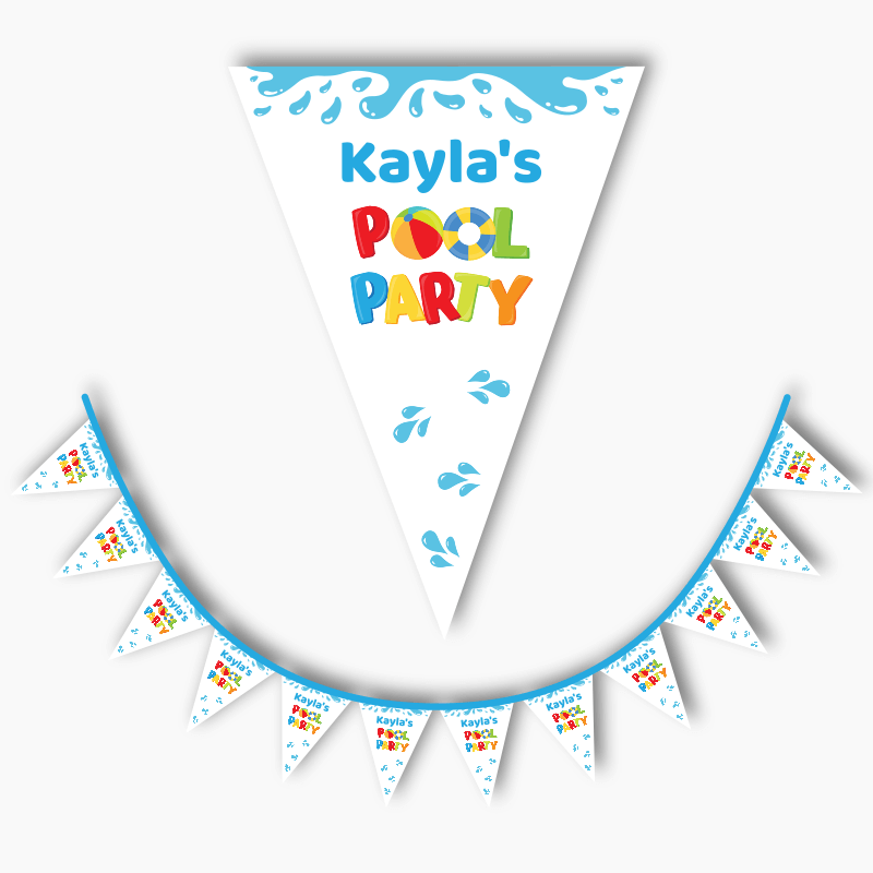 Personalised Boys Pool Party Flag Bunting - White