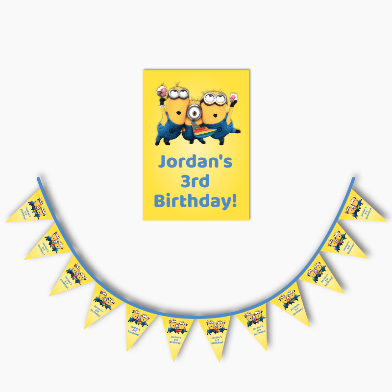 Personalised Minions Birthday Party Poster &amp; Flag Bunting Combo