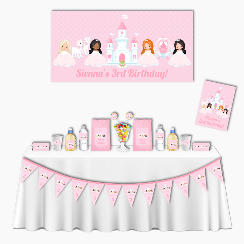 Personalised Pink Princess Deluxe Birthday Party Decorations Pack