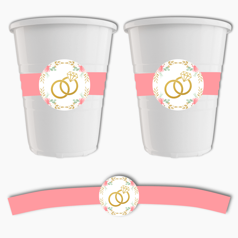 Pink &amp; Gold Floral Wedding Cup Stickers