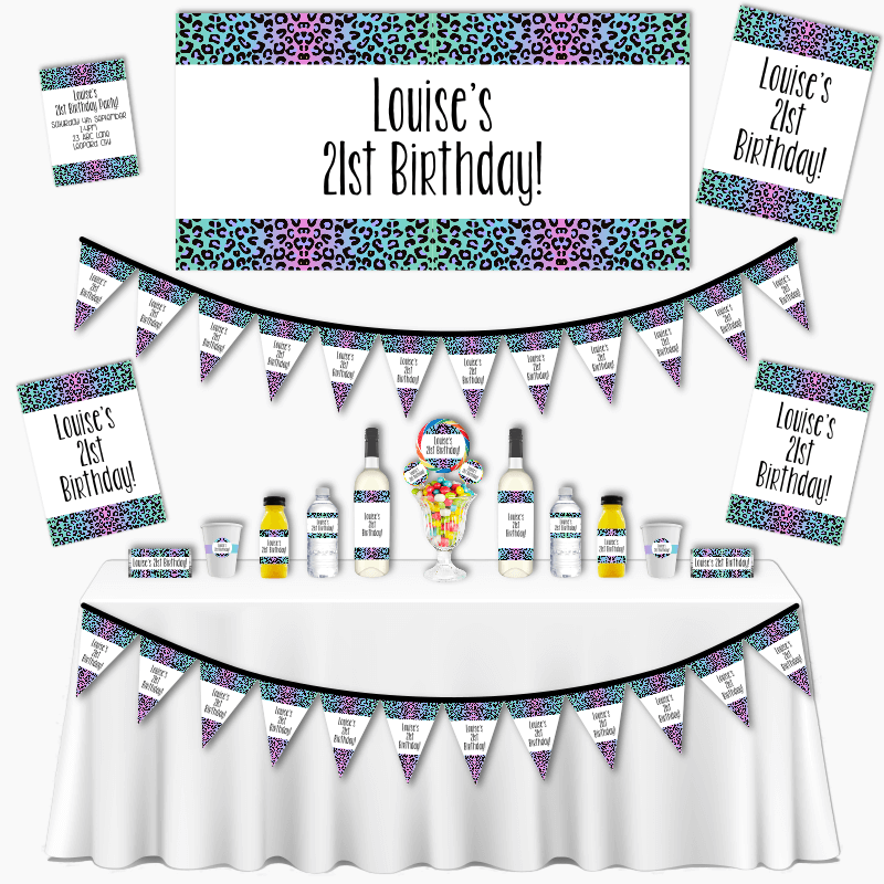 Personalised Rainbow Animal Print Grand Birthday Party Pack