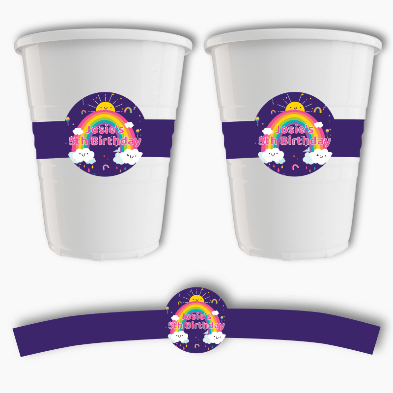 Rainbow Birthday Party Cup Stickers