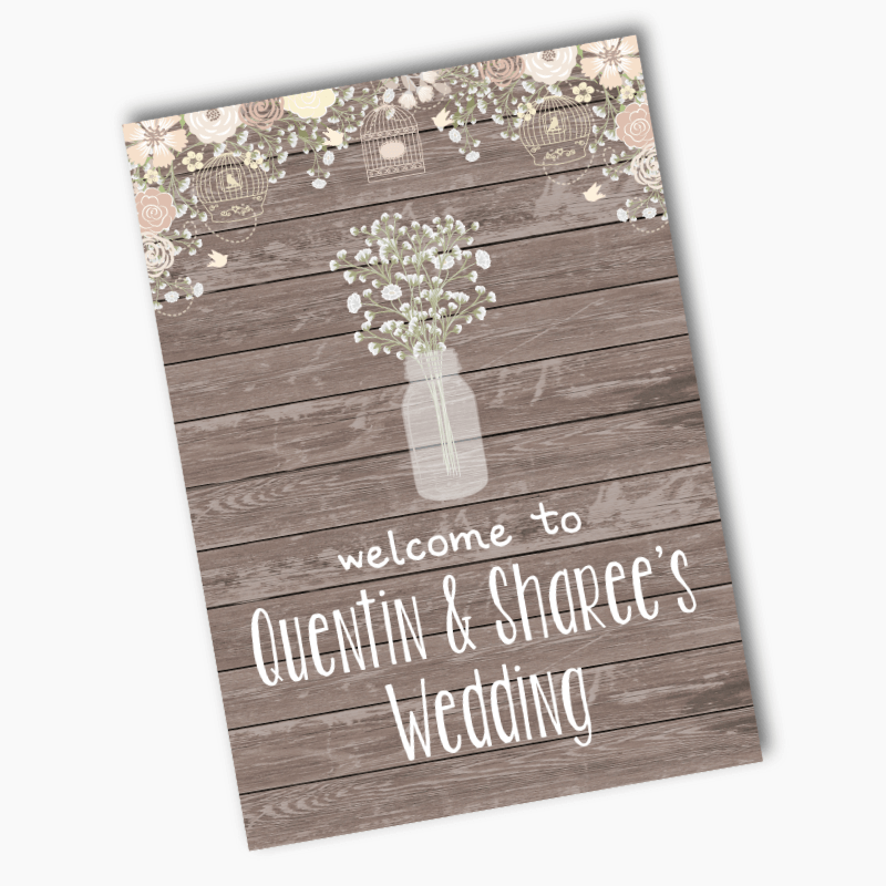 Personalised Rustic Timber &amp; Baby&#39;s Breath Wedding Posters