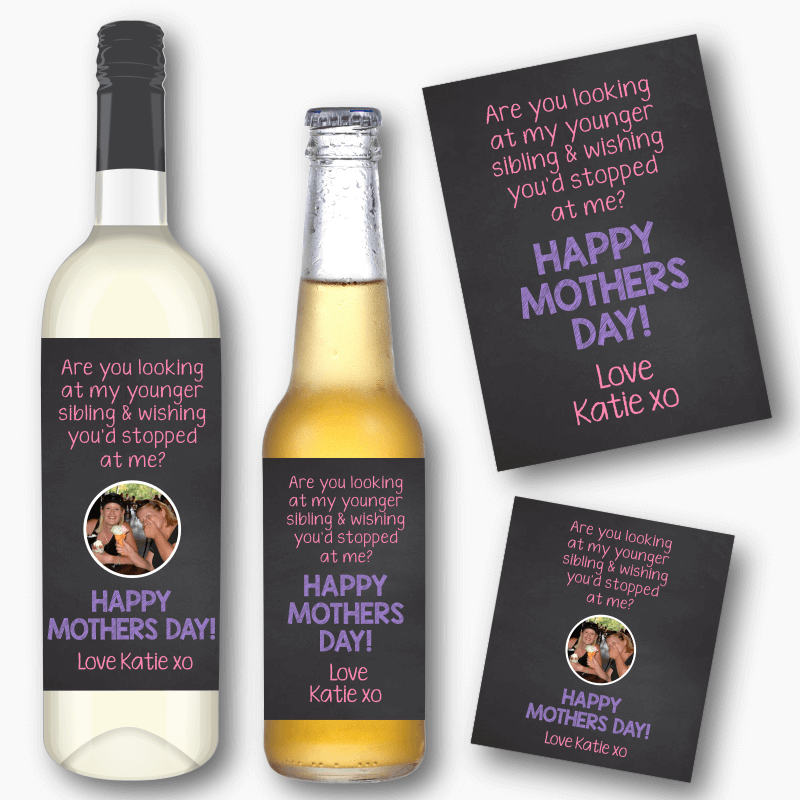 Sibling Love Mothers Day Gift Wine &amp; Beer Labels