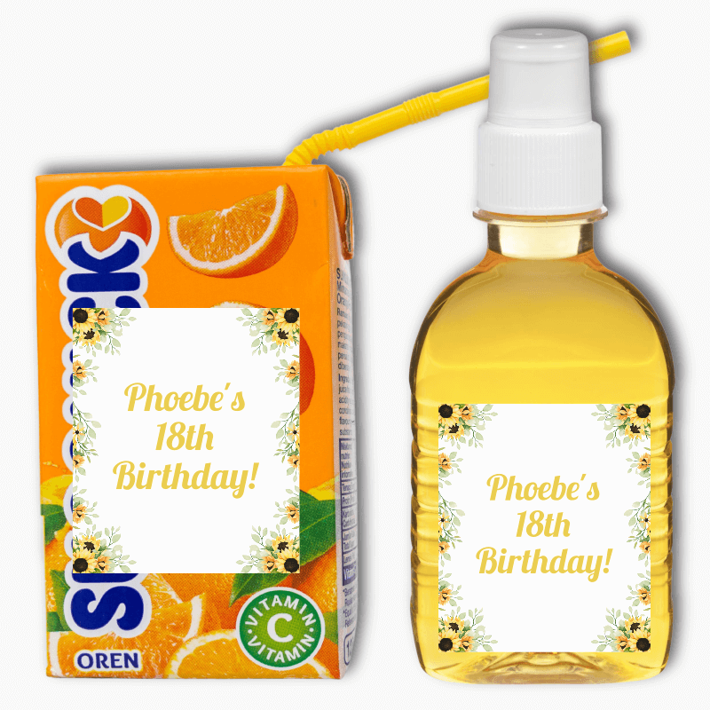 Personalised Sunflower Party Drink Labels