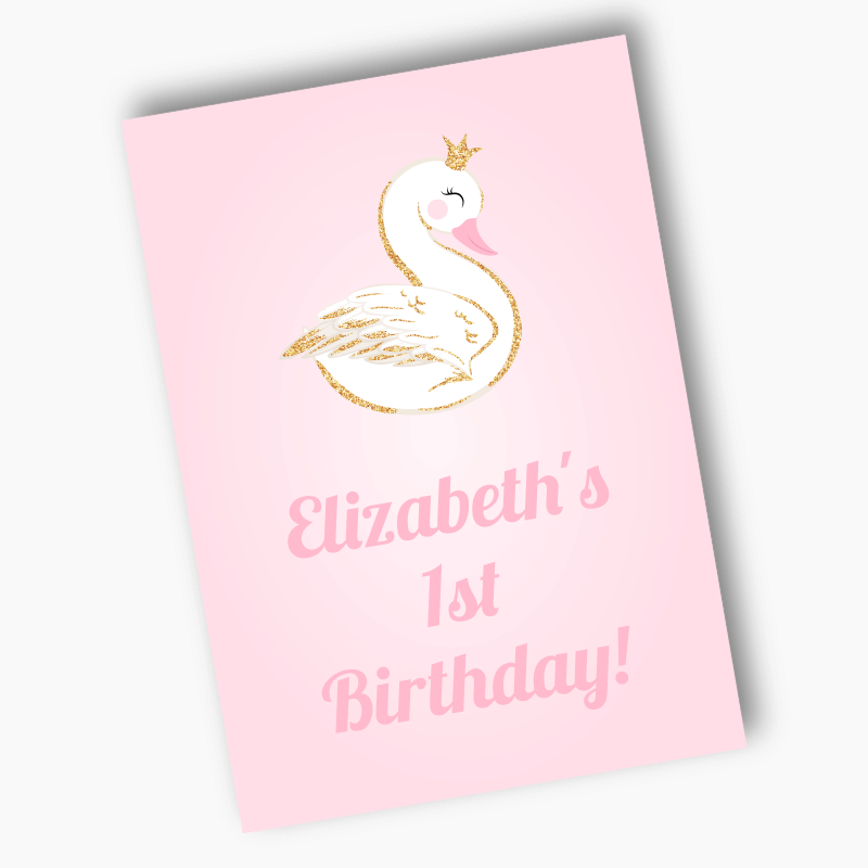 Personalised Pink &amp; Gold Swan Party Posters