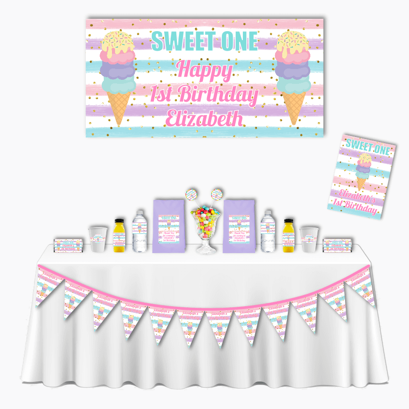 Personalised &#39;Sweet One&#39; Ice Cream Deluxe Birthday Party Pack