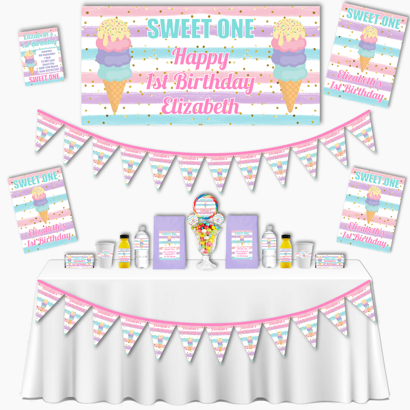 Personalised &#39;Sweet One&#39; Ice Cream Grand Birthday Party Pack