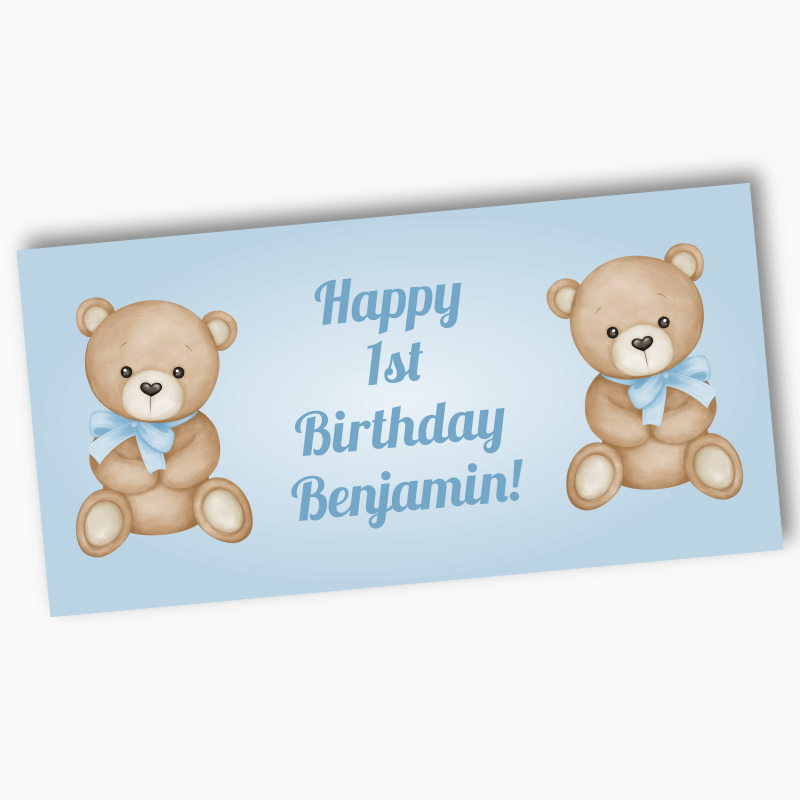 Personalised Teddy Bear Party Banners - Blue