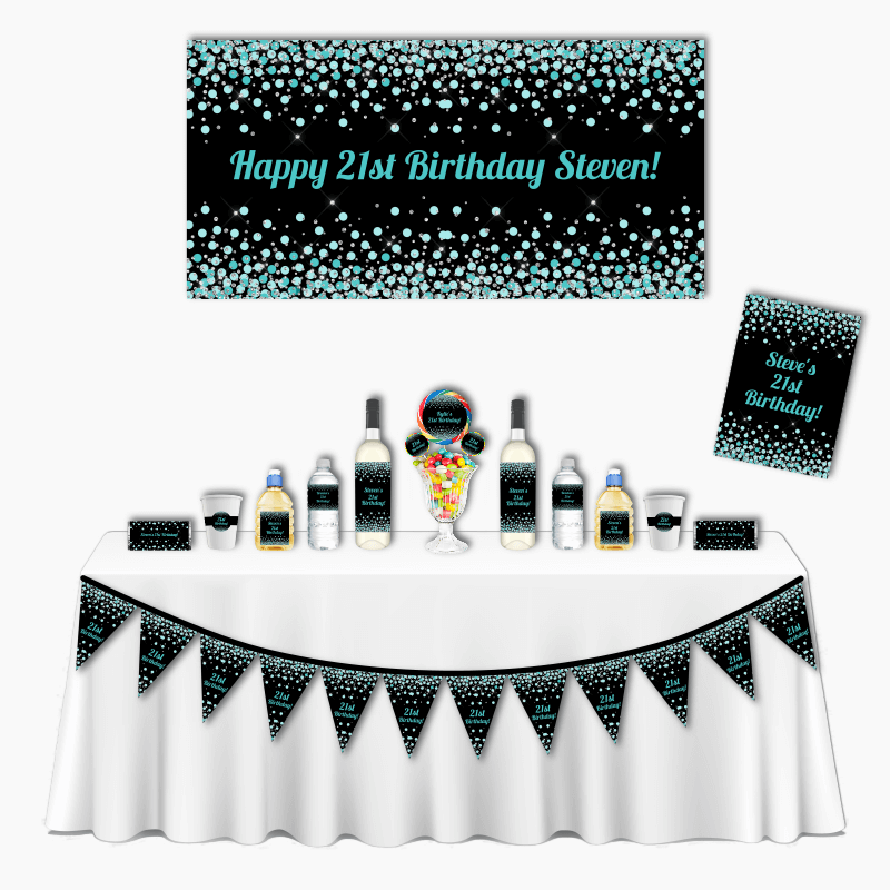 Green &amp; Black Confetti Deluxe Adults Birthday Party Pack