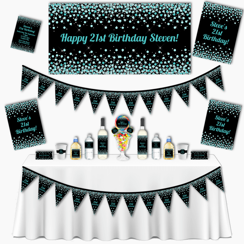 Green &amp; Black Confetti Grand Adults Birthday Party Pack