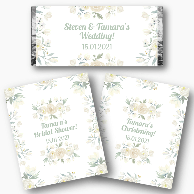 White Floral Mini Chocolate Bar Labels