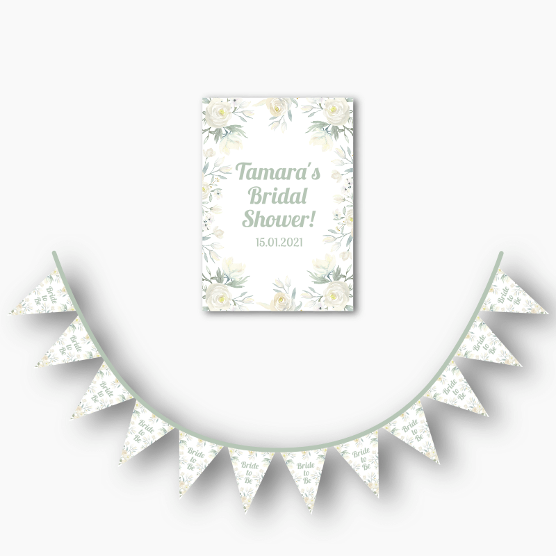 White Floral Party Flag Bunting &amp; Poster Combo