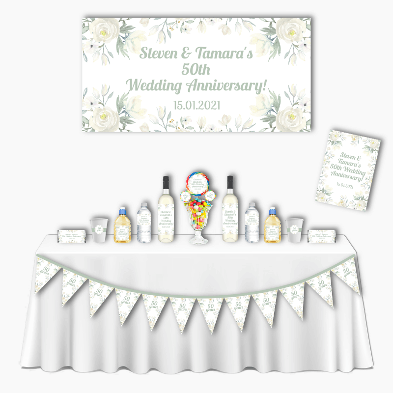 Personalised White Floral Deluxe Wedding Anniversary Party Pack