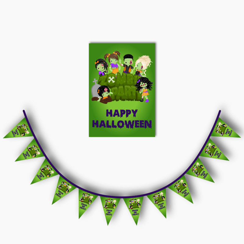 Personalised Zombie Party Halloween Poster &amp; Flag Bunting Combo