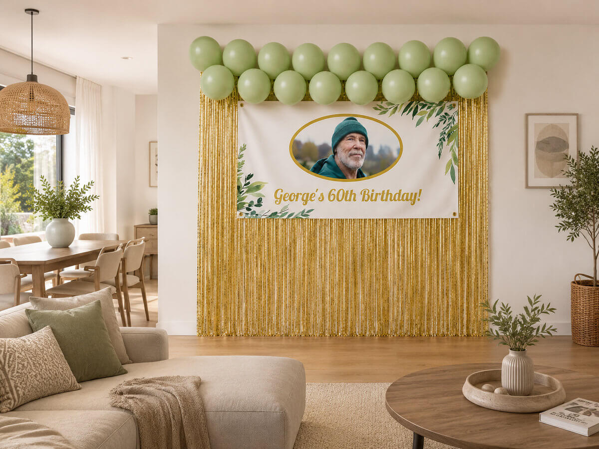 Personalised birthday celebration package set up inside a modern holiday rental apartment