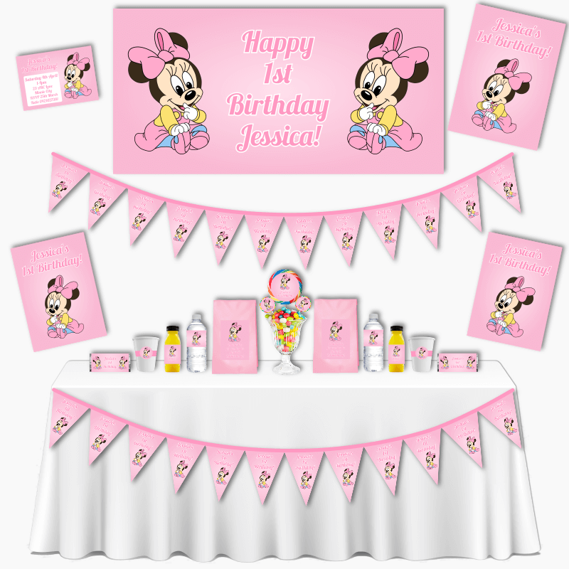Personalised Baby Minnie Mouse Birthday Party Decorations