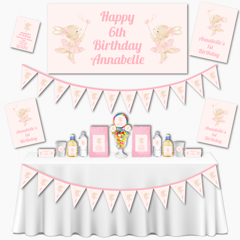 Personalised Ballet Bunny Birthday Party Decorations