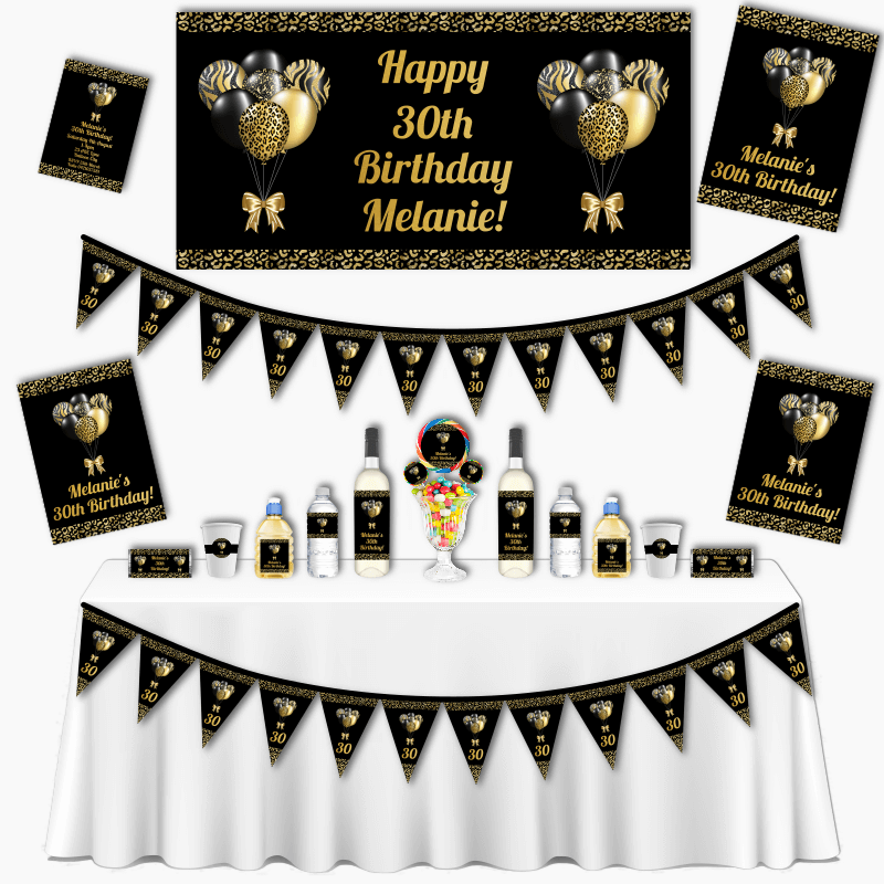 Personalised Black & Gold Balloons Birthday Party Decorations