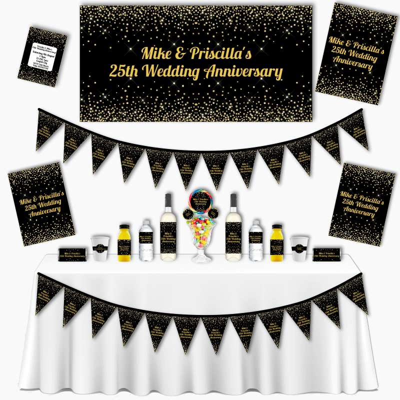 Personalised Black & Gold Confetti Wedding Anniversary Decorations