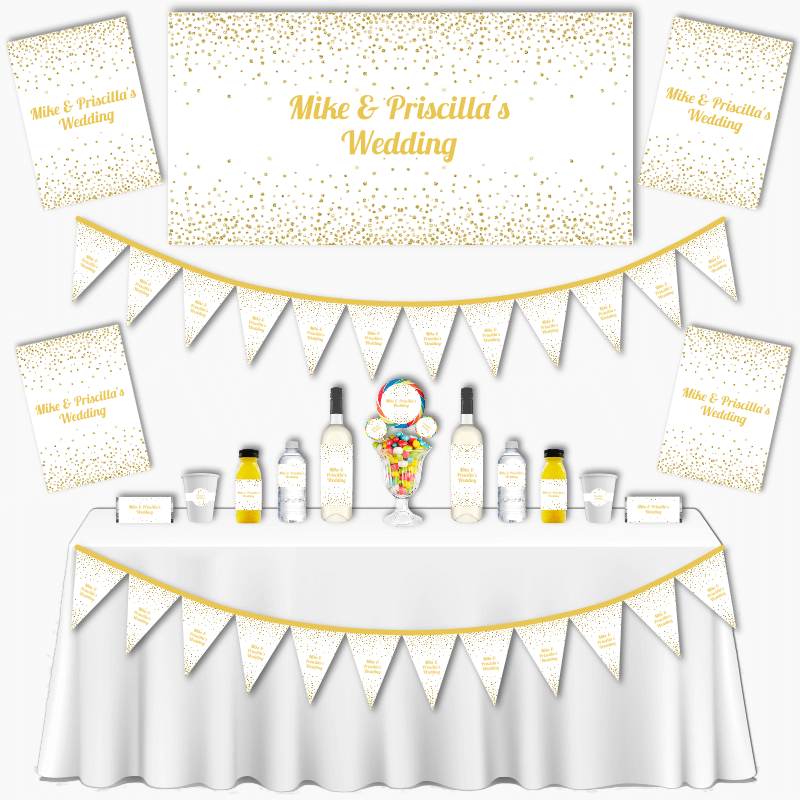 Personalised White & Gold Confetti Wedding Decorations