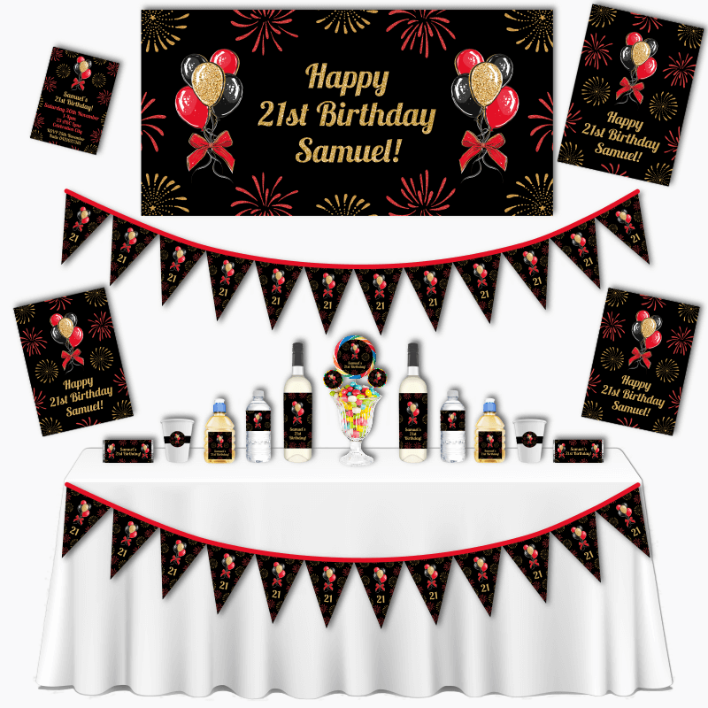 Personalised Black, Gold & Red Balloons Birthday Party Decorations