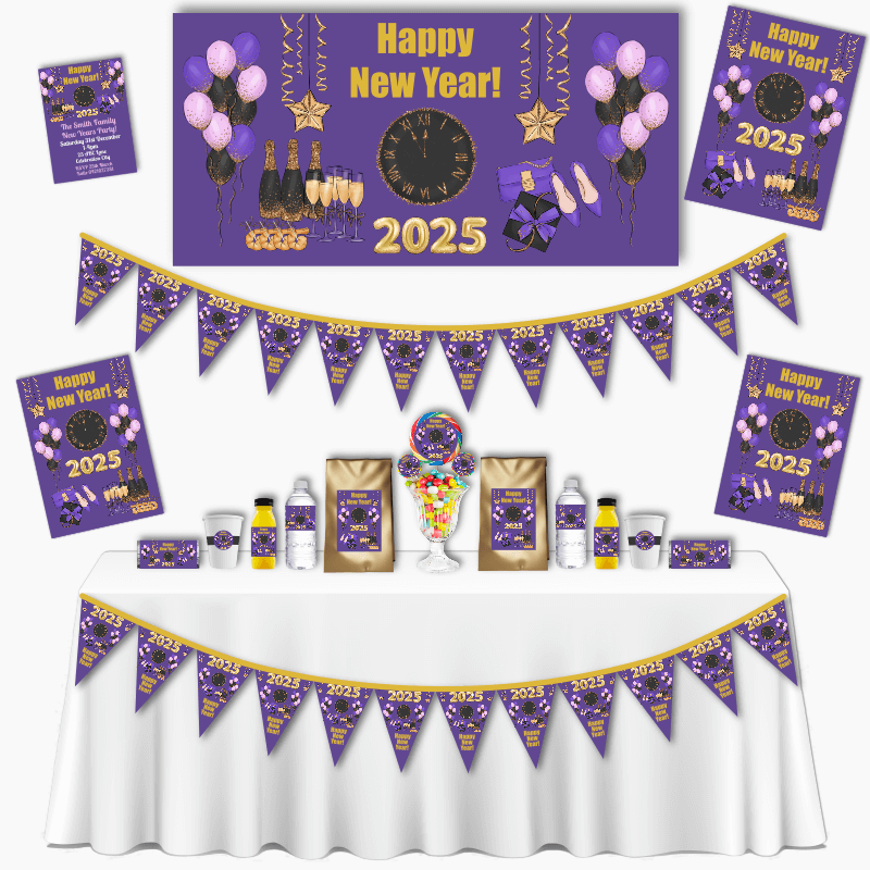 Purple, Black & Gold New Years Party Decorations