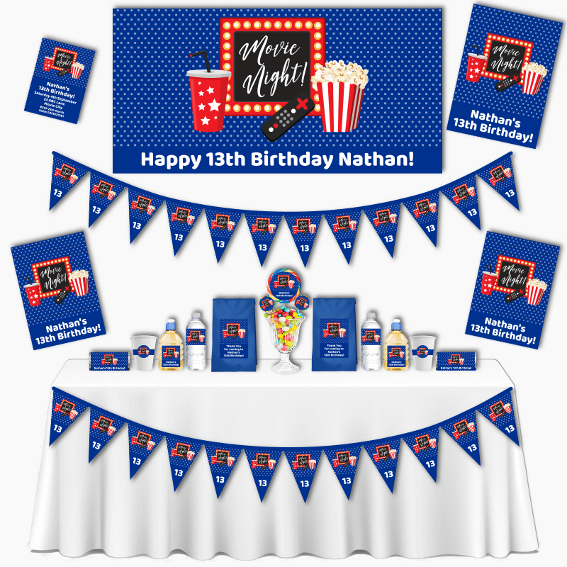Personalised Blue Movie Night Birthday Party Decorations
