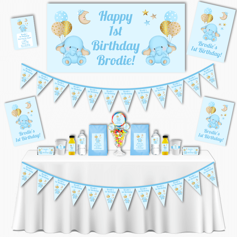 Personalised Blue Elephant Birthday Party Decorations