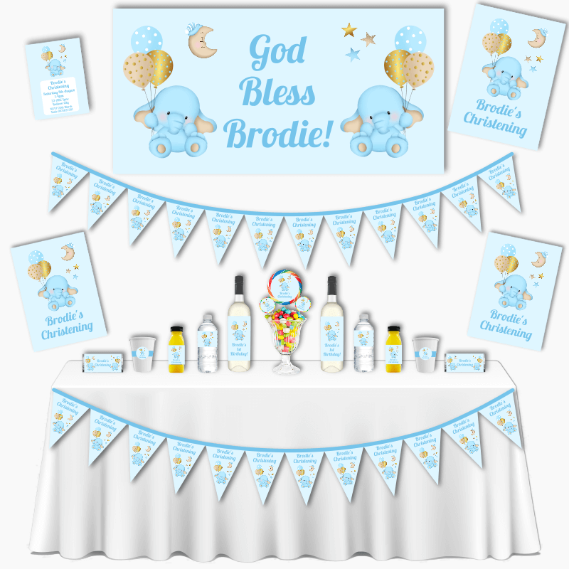 Personalised Blue Elephant Christening & Baptism Decorations