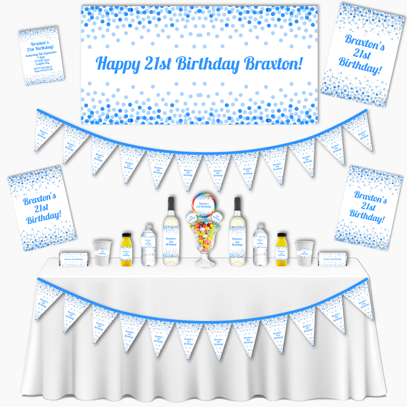 Blue, Silver & White Confetti Grand Adult Birthday Party Decorations Pack