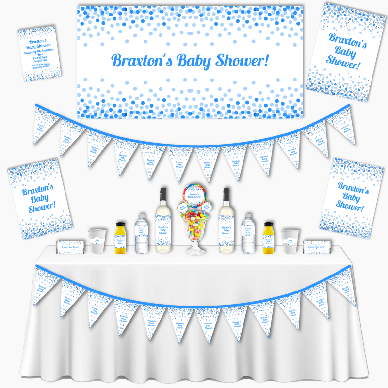 Personalised Blue & Silver Confetti Baby Shower Decorations
