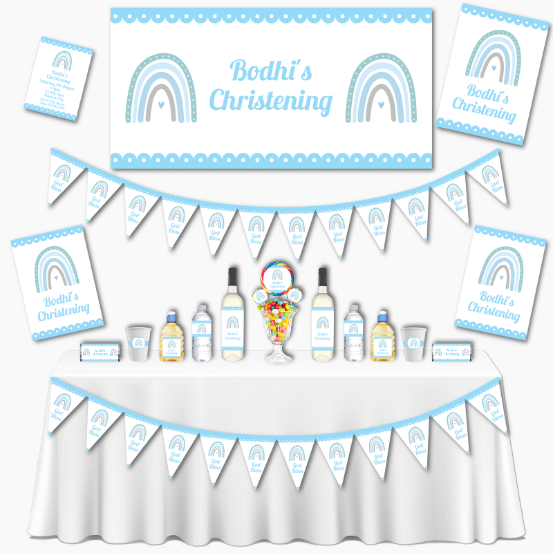 Personalised Boys Boho Rainbow Christening & Baptism Decorations