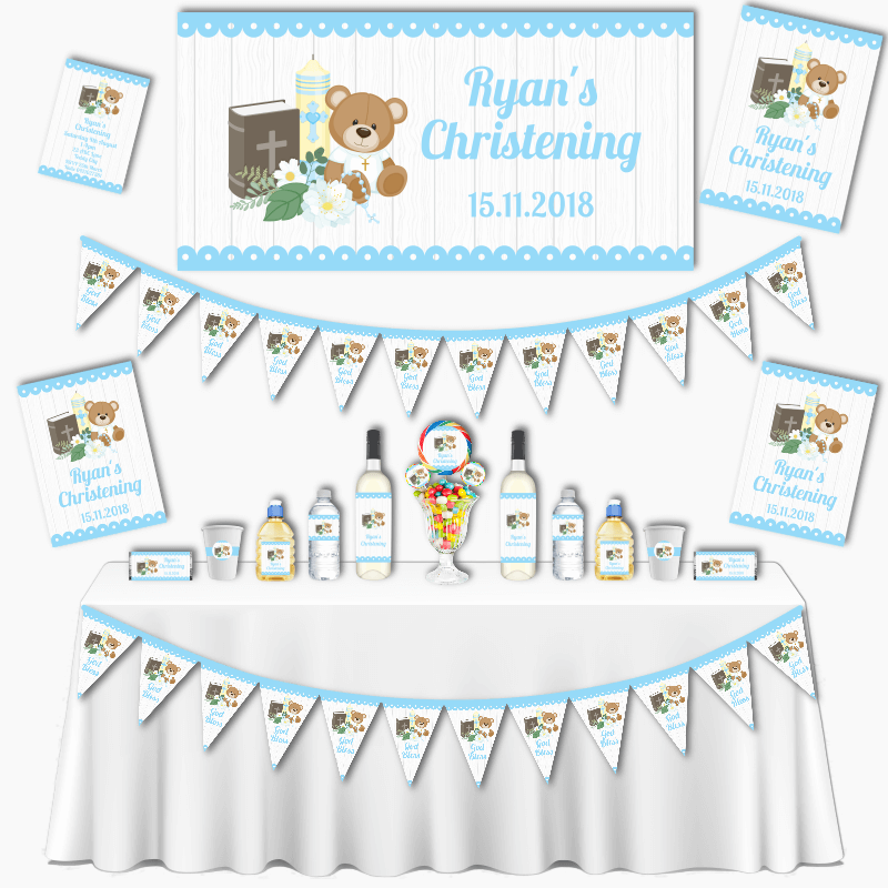 Personalised Boys Teddy Bear Christening Decorations