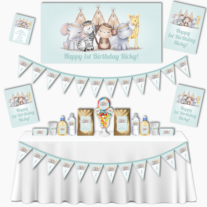 Personalised Boys Boho Jungle Animals Party Decorations