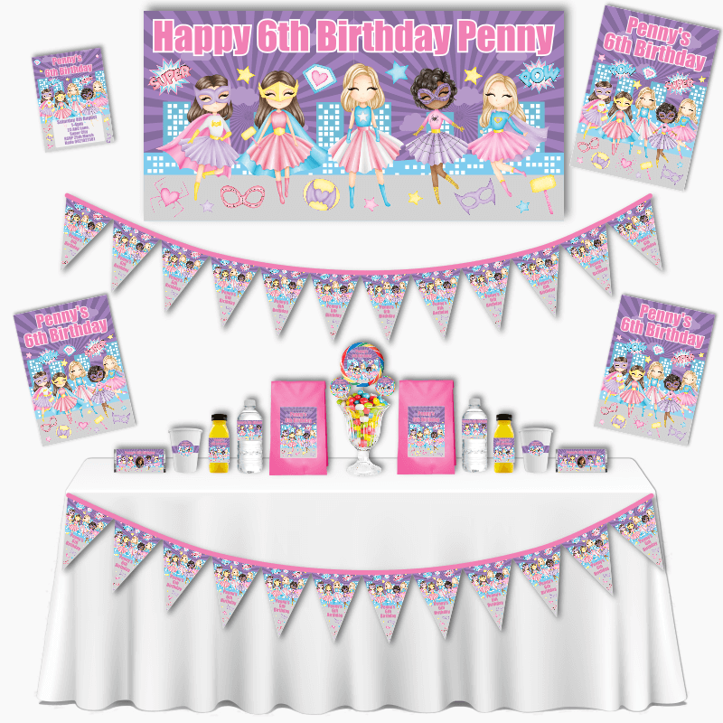 Personalised Girls Superheroes Party Decorations