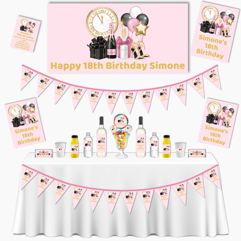 Personalised Pink, Black & Gold Party Decorations