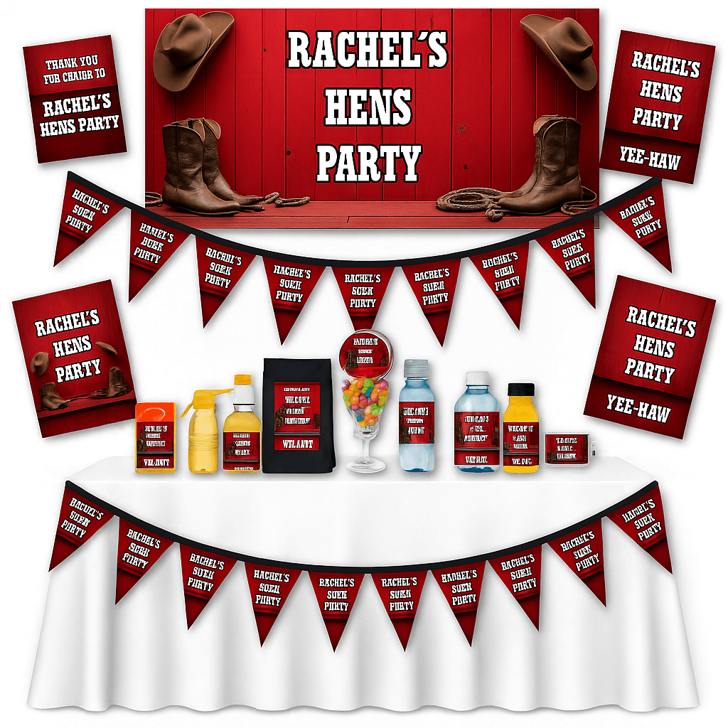 Personalised Red Western Hens Party Decorations