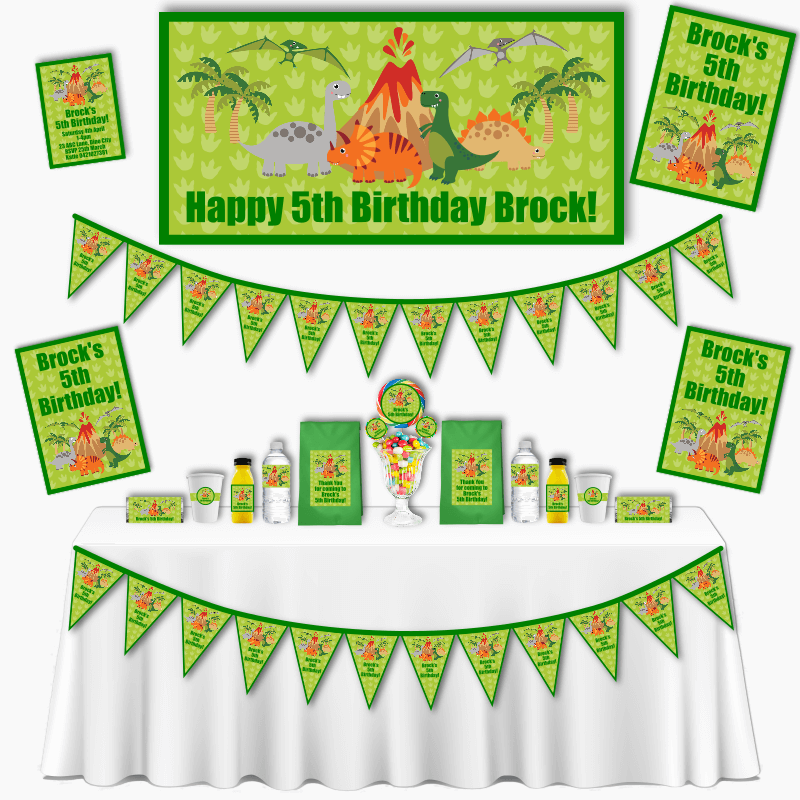 Personalised Green Dinosaur Birthday Party Decorations